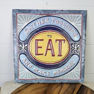 Creative Co-Op Home Decor Square Tin Wall Sign Gather Together 15.75”